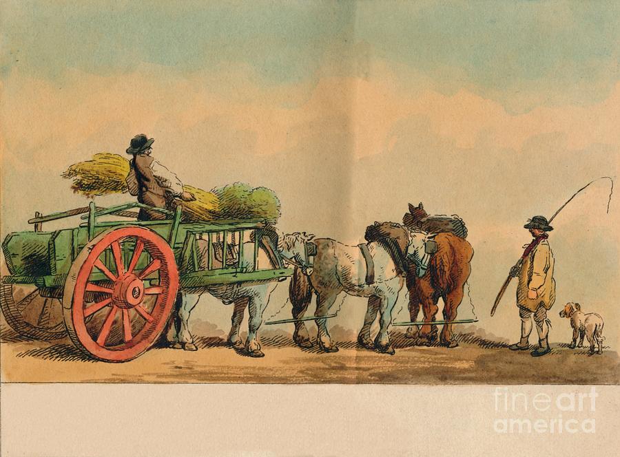 Farm Workers And Cart Drawing by Print Collector