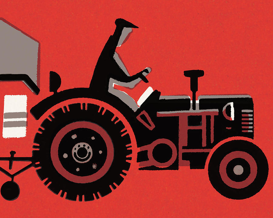 Vintage Drawing - Farmer Driving a Tractor by CSA Images