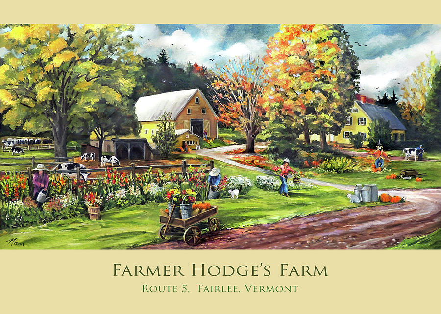 Farmer Hodges Farm in Fairlee Vermont Card Mug Tote and Pillow Design Painting by Nancy Griswold
