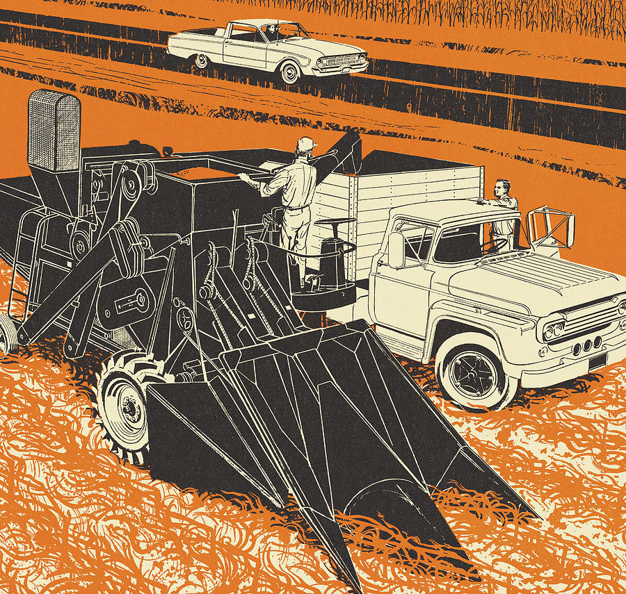 Fall Drawing - Farmers Harvesting Crops by CSA Images