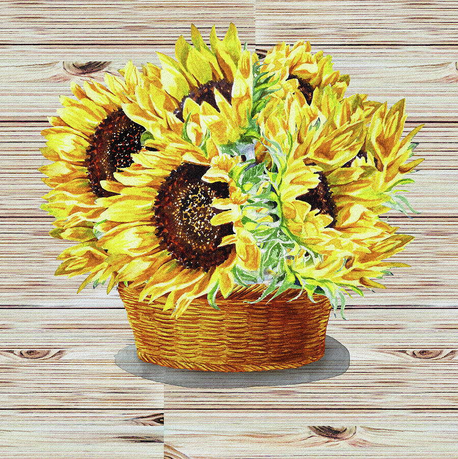 Sunflower Painting - Farmers Market Basket With Sunflowers  by Irina Sztukowski