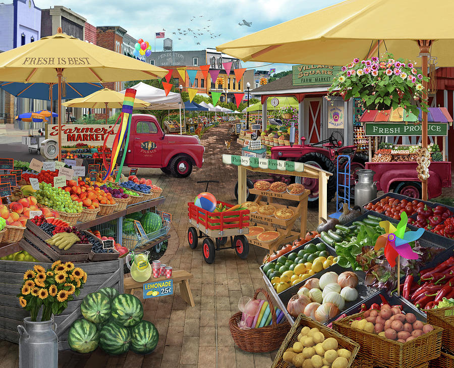 Fruit Painting - Farmers Market Day by Bigelow Illustrations- Exclusive