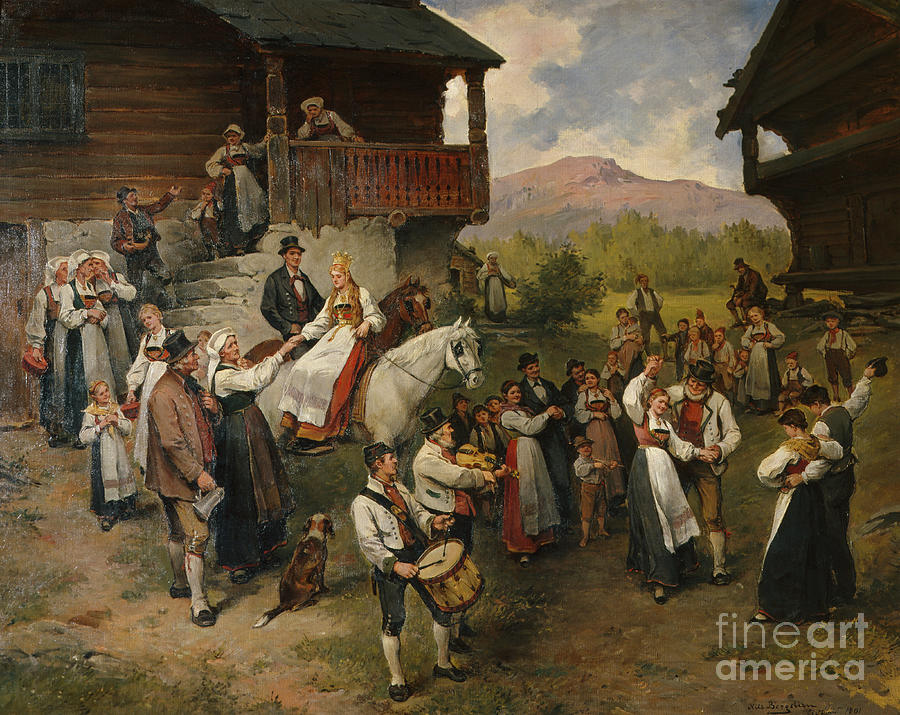 Farmers Wedding In Eidsfjord, 1901 Painting by Nils Bergslien