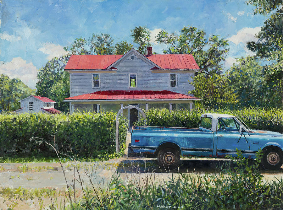 Crozet Painting - Farmhouse and Blue Truck, Crozet by Edward Thomas