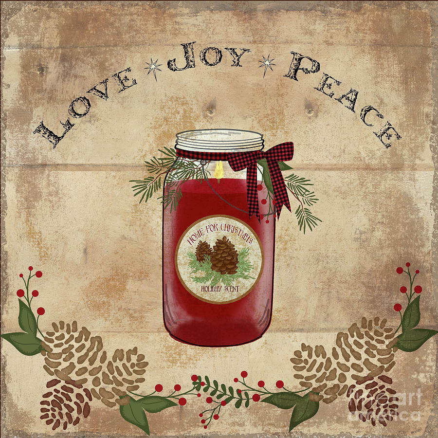 Farmhouse Christmas Lodge Love Joy Peace Painting by Audrey Jeanne Roberts