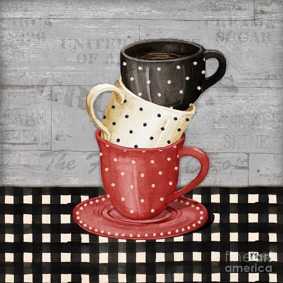 Coffee Painting - Farmhouse Coffee Cups I - Gray by Paul Brent