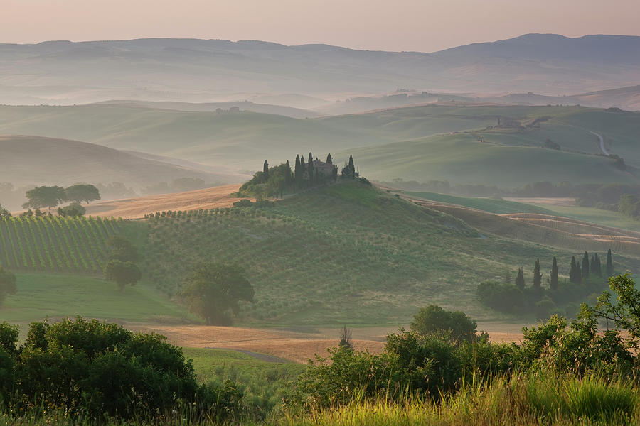 Farmhouse, Daybreak, Val D Orcia Photograph by Peter Adams