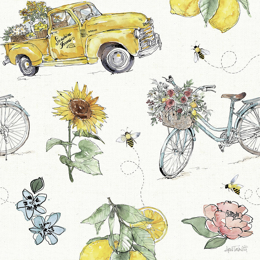 Bicycle Mixed Media - Farmhouse Flea Market Pattern I by Anne Tavoletti