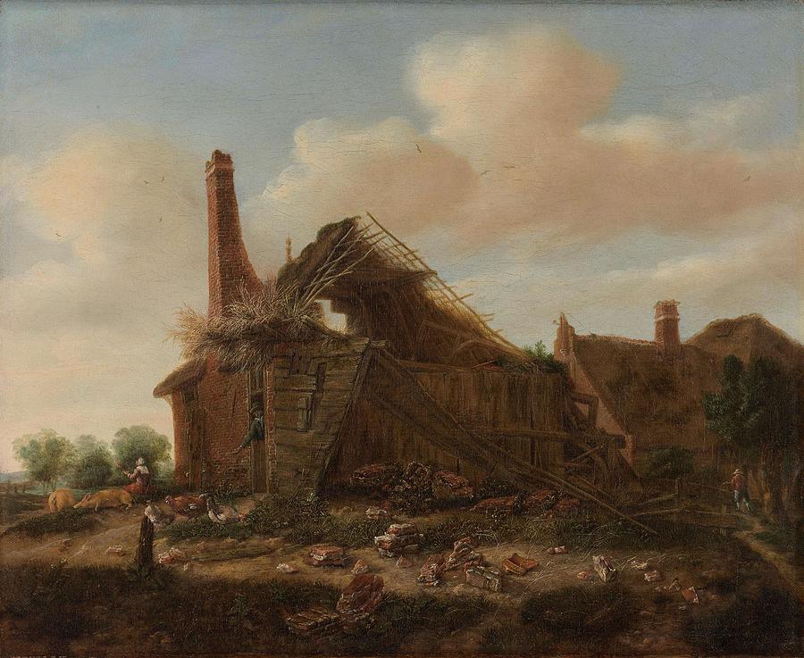 Farmhouse in ruins. Painting by Emanuel Murant