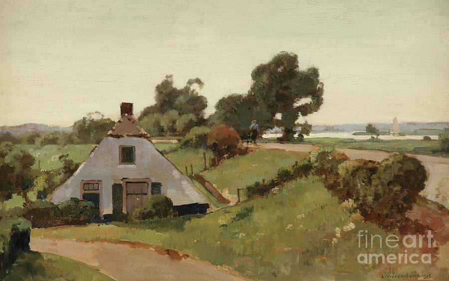 Farmhouse near the river IJssel, 1935  Painting by Cornelis Vreedenburgh