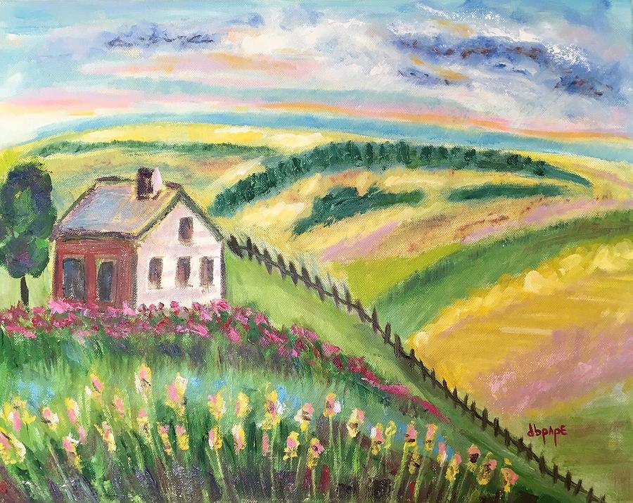 Country Painting - Farmhouse on a Hill by Diane Pape