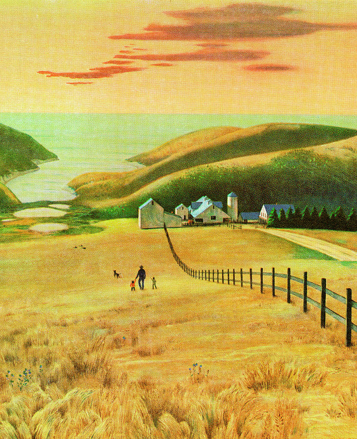 Nature Drawing - Farmland By the Sea by CSA Images