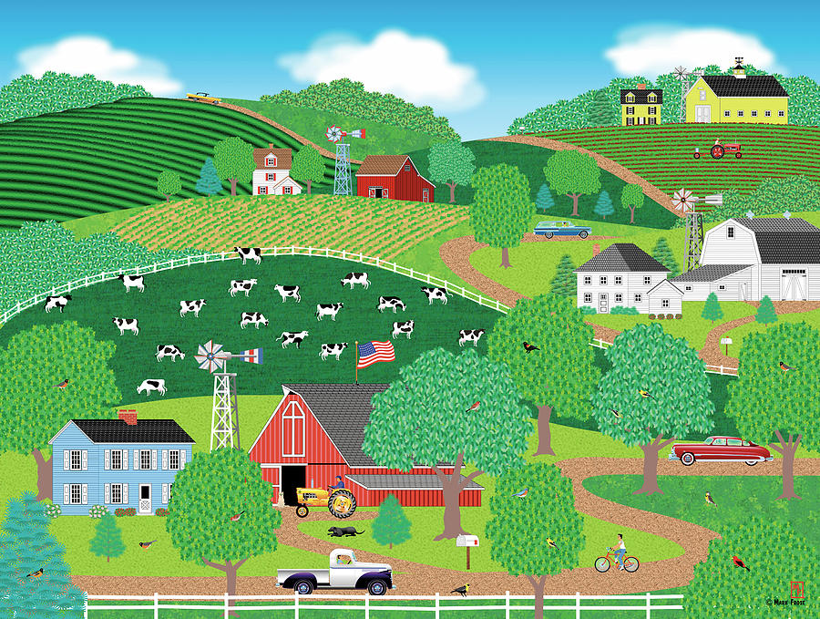 Farm Scene Digital Art - Farms Of Windy Hills by Mark Frost