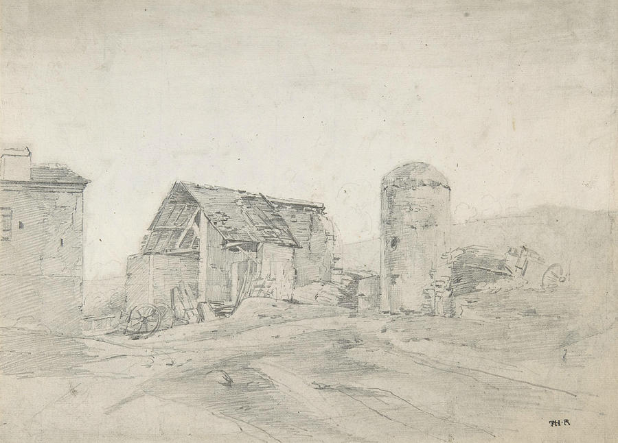 Farmyard in Normandy Drawing by Theodore Rousseau
