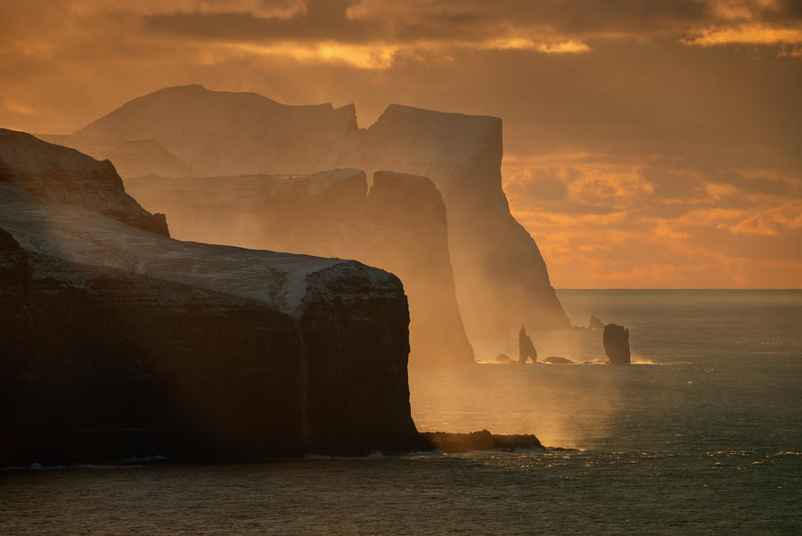 Sunset Photograph - Faroe Cliffs by Wojciech Kruczynski
