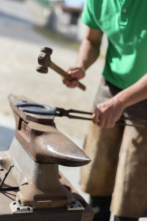 Tool Photograph - Farrier Shaping Horse Shoe On An Anvil by Cavan Images