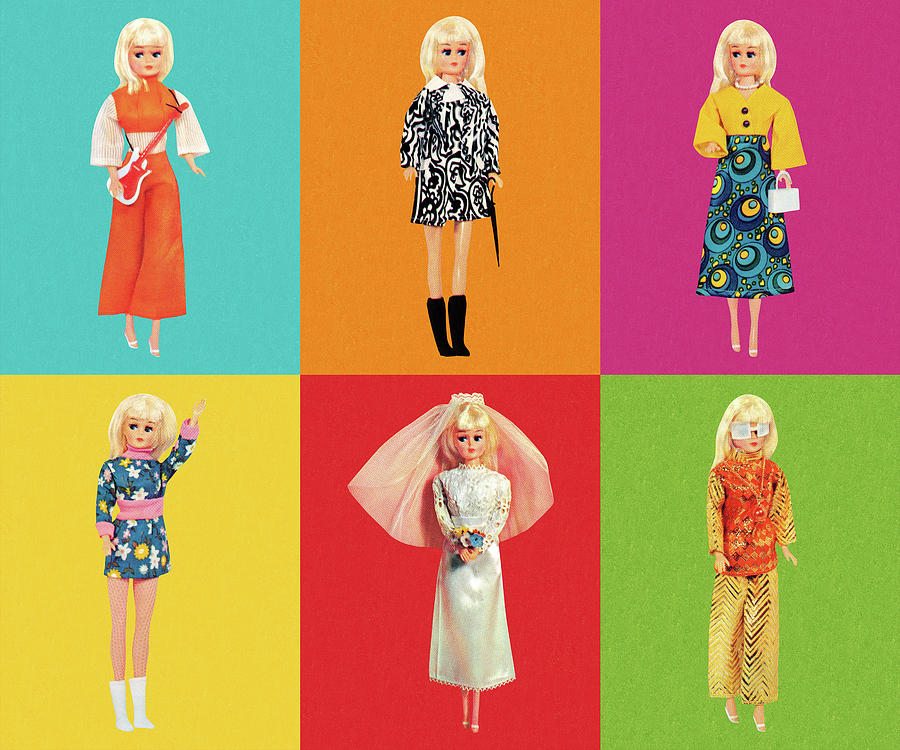 Vintage Drawing - Fashion Doll Wearing Six Different Outfits by CSA Images