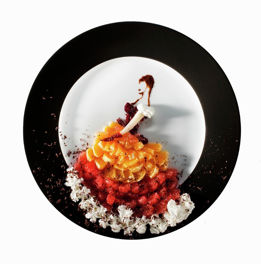 Fashion Food: Fruit Salad As An Evening Dress With A Corset Photograph by Jan Prerovsky