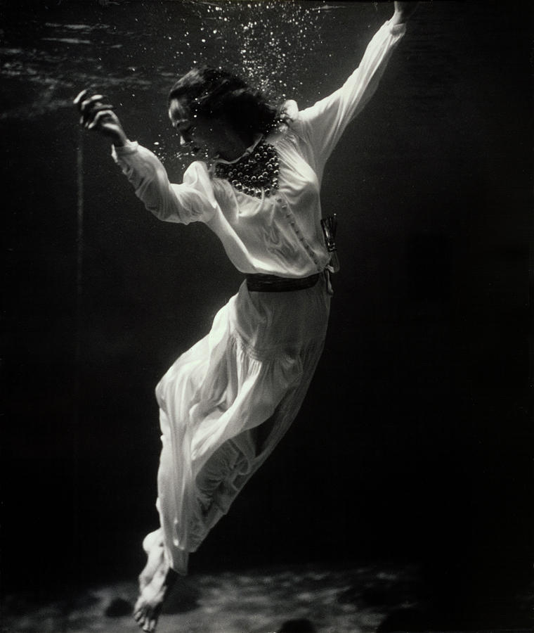 Vintage Digital Art - Fashion Model Underwater In Dolphin Tank by Print Collection