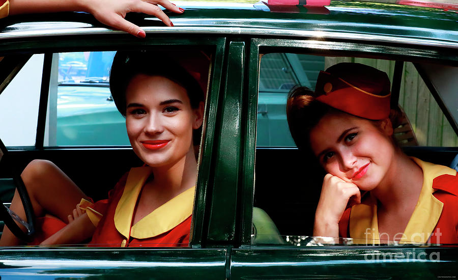 Fashion Models Peering From Vintage Car Photograph by Lucie Collins