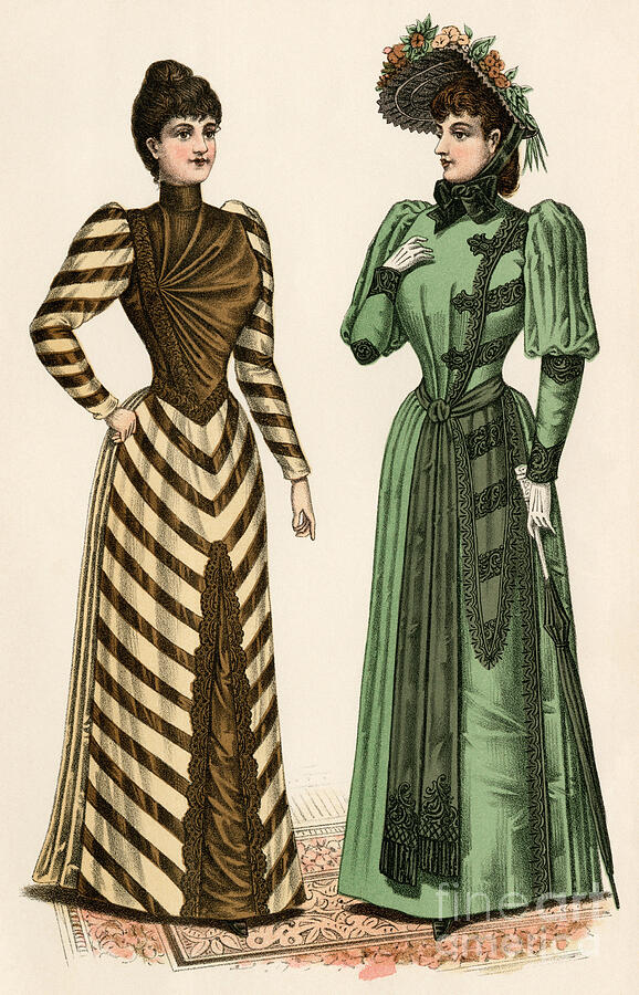 Clothing Drawing - Fashionable Clothing, Circa 1890, Published In The American Magazine Godeys Ladies Fashion Lithogaphie In Colors, 19th Century by American School