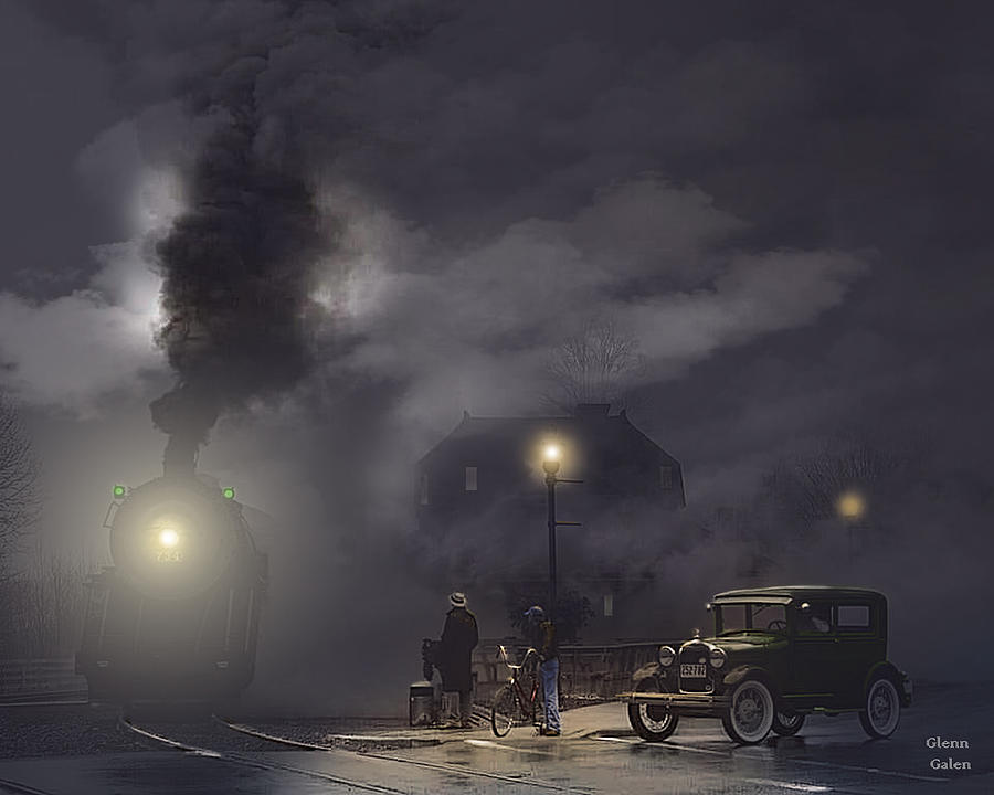 Fast Freight On A Foggy Night Painting by Glenn Galen