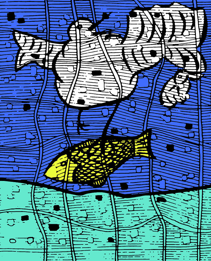 Fat bird carrying a fish Digital Art by Edgeworth Johnstone
