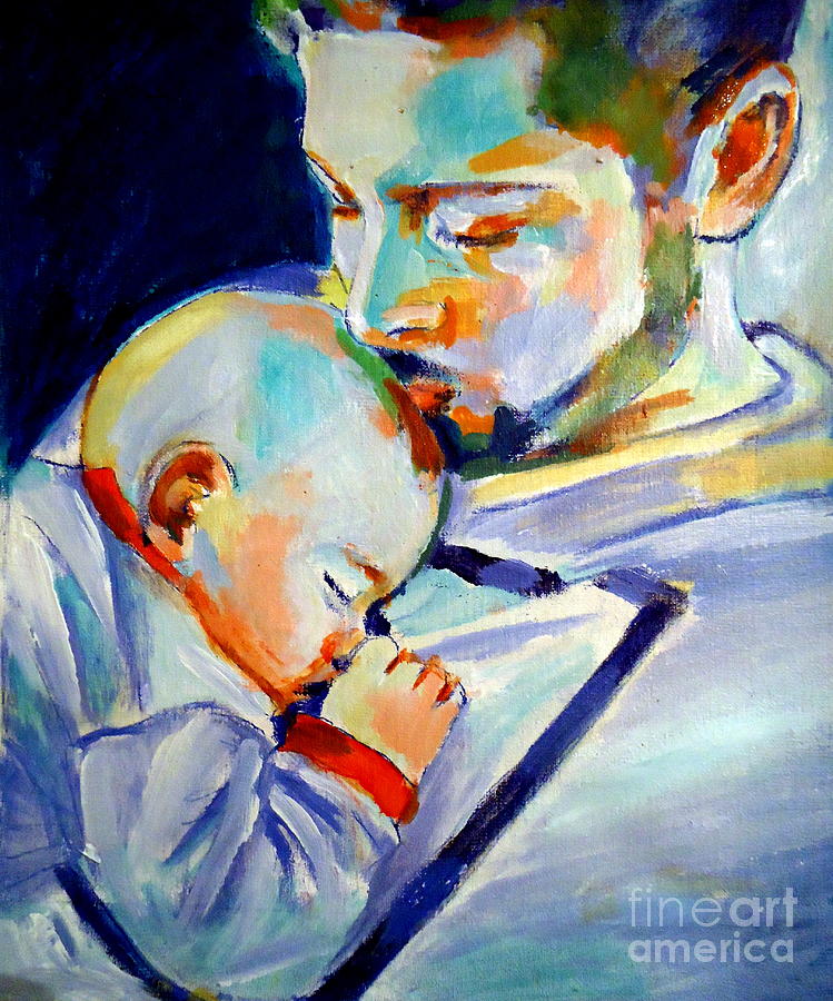 Father and baby Painting by Helena Wierzbicki