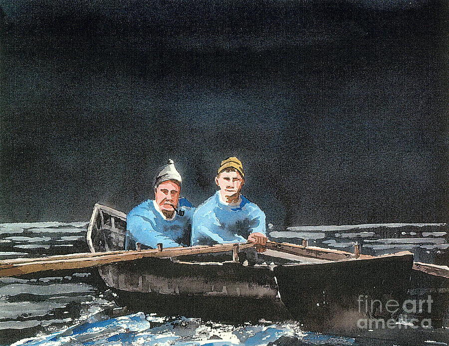 Father and Son off Aran, Galway Painting by Val Byrne