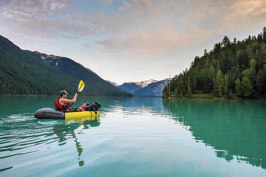 Nature Photograph - Father And Son Paddling On Cheakamus Lake, Whistler B.c. by Cavan Images