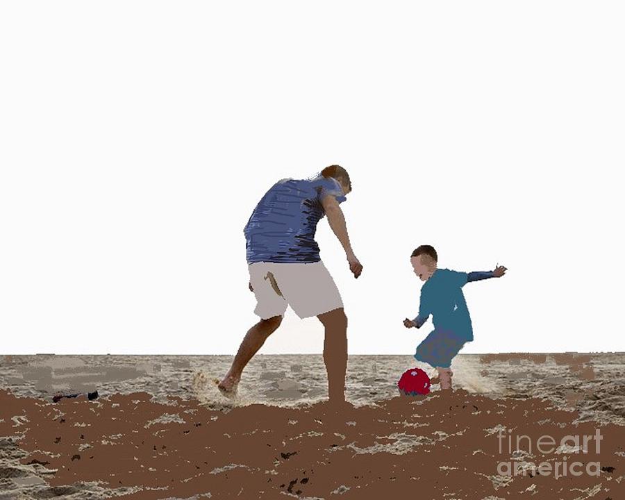 Father and son play football Painting by Vesna Antic