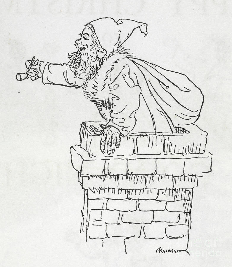 Father Christmas Climbing Down A Chimney Painting by European School