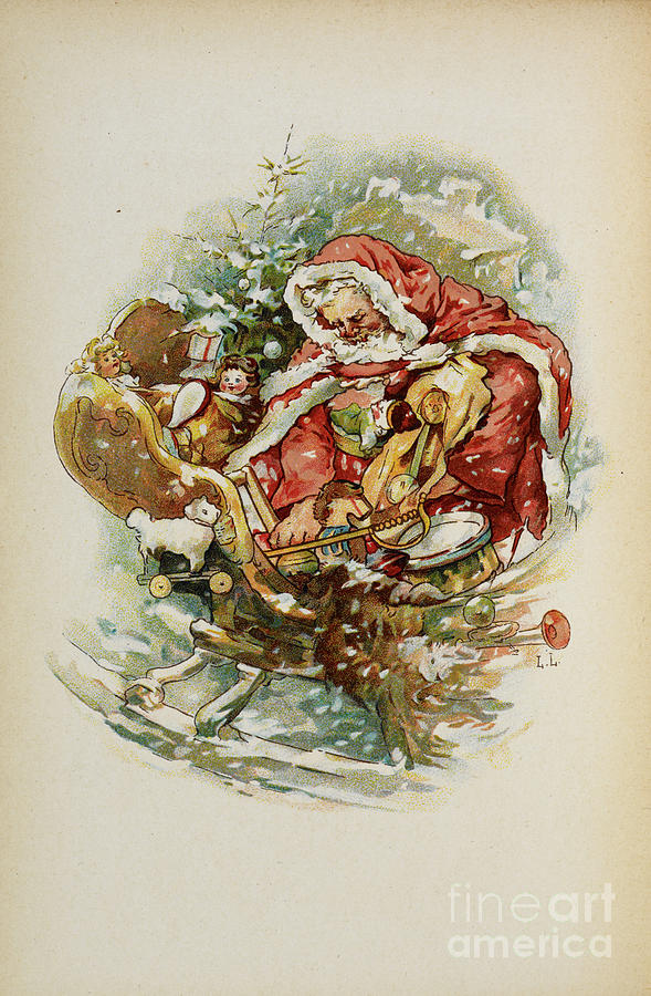 Father Christmas On His Sleigh Painting by European School