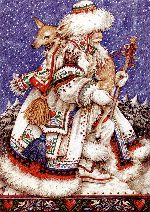 Father Christmas With Deer Digital Art by Anne Yvonne Gilbert