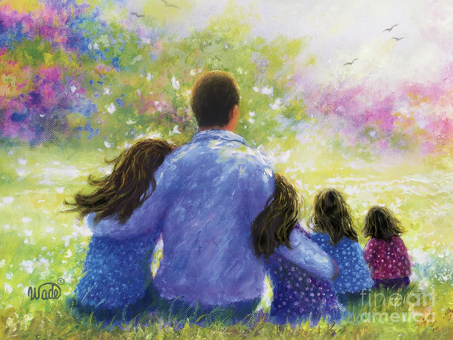 Father Four Daughters in Garden Painting by Vickie Wade