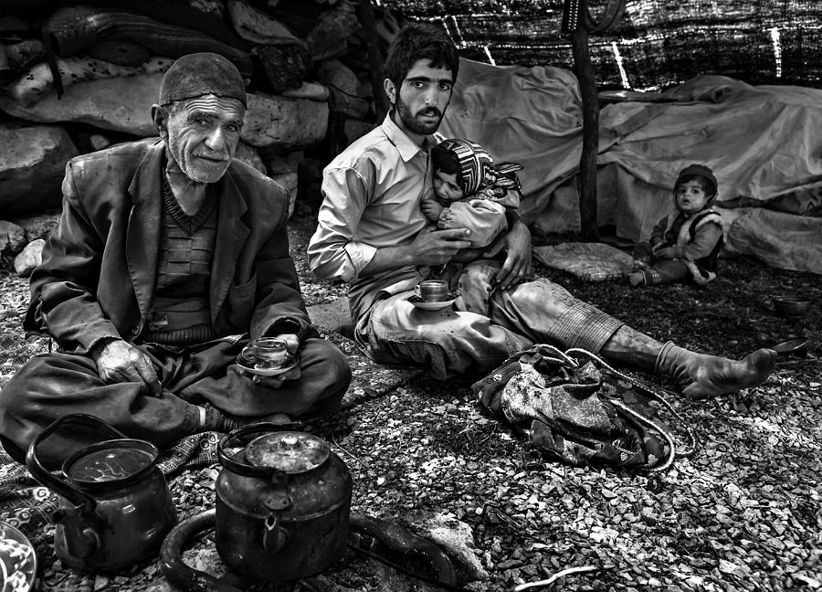Black And White Photograph - Father-son-grandrchildren by Mohammadreza Momeni