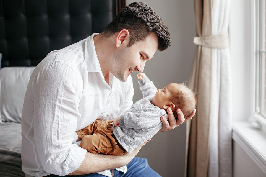 Father's Day Holiday. Happy Young Dad Holding Newborn Baby Boy ...