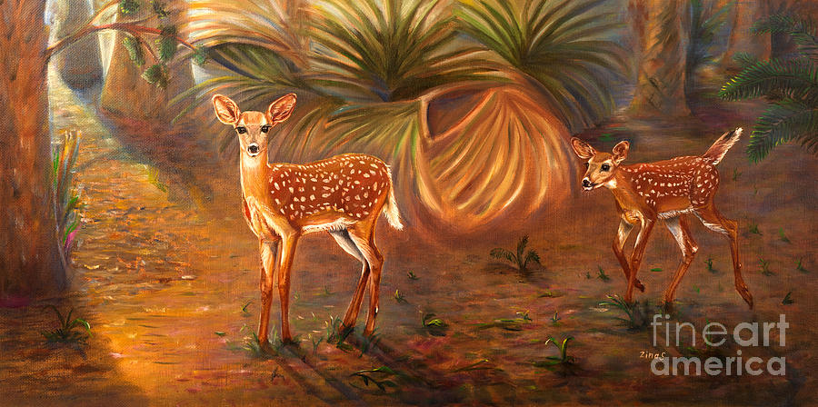 Fawns in the forest  Painting by Zina Stromberg