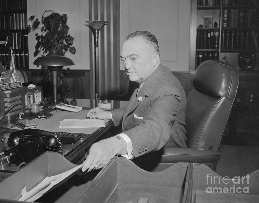 F.b.i. Director J. Edgar Hoover Working Photograph by Bettmann