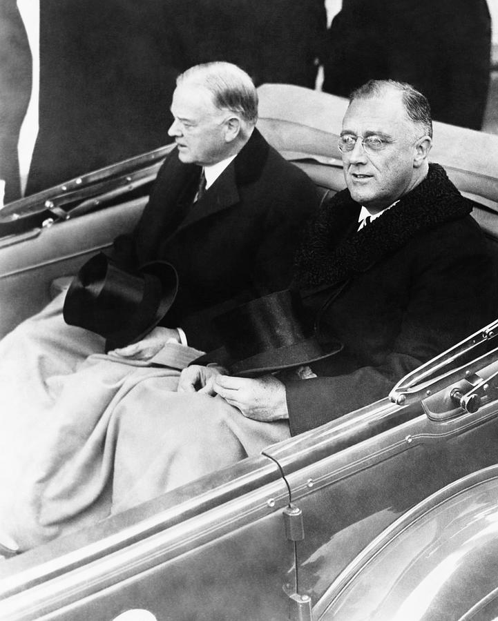 Franklin Roosevelt Photograph - FDR and Herbert Hoover - Inauguration Day 1933 by War Is Hell Store