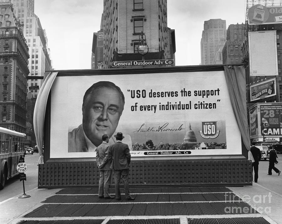 Fdr On Uso Billboard In Times Square Photograph by Bettmann