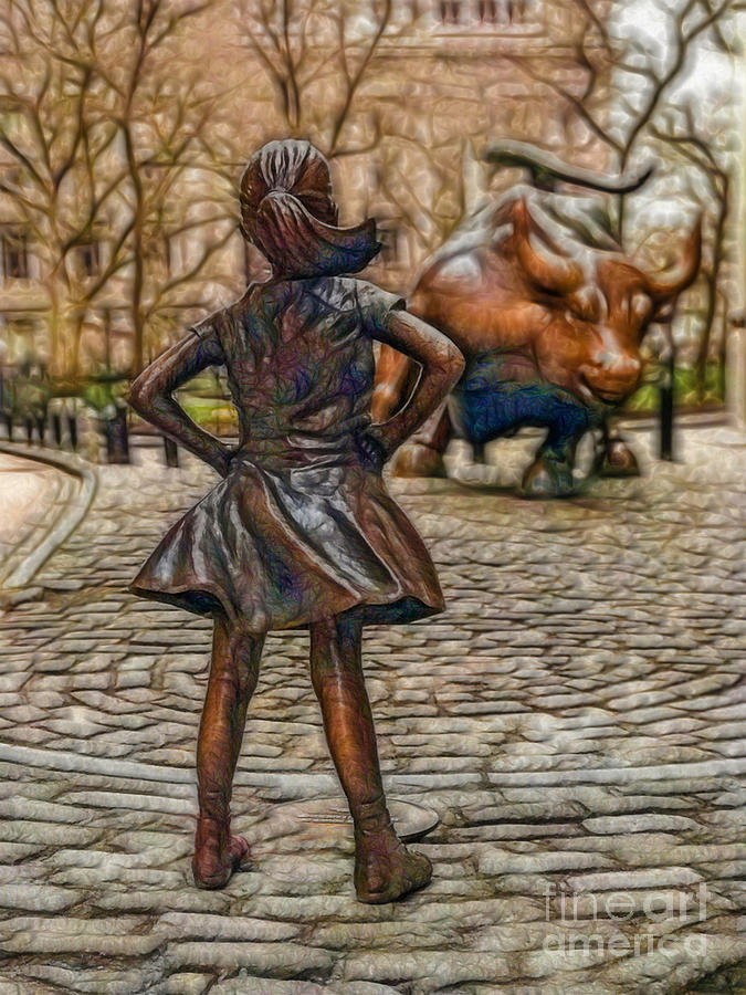 Vintage Fearless Girl and Wall Street Bull Statue #3 Photograph by Doc Braham