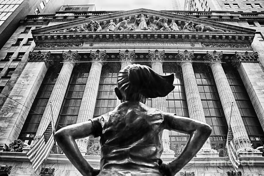 Fearless Girl Statue in front of New York Stock Exchange BW 11 by Nishanth Gopinathan Fearless Girl Statue in front of New York Stock Exchange BW 11 by Nishanth Gopinathan