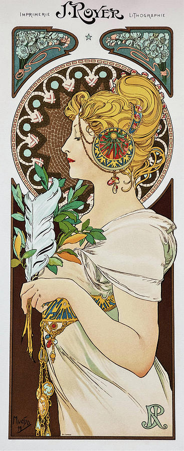 Feather - Digital Remastered Edition Painting by Alphonse Mucha - Fine ...