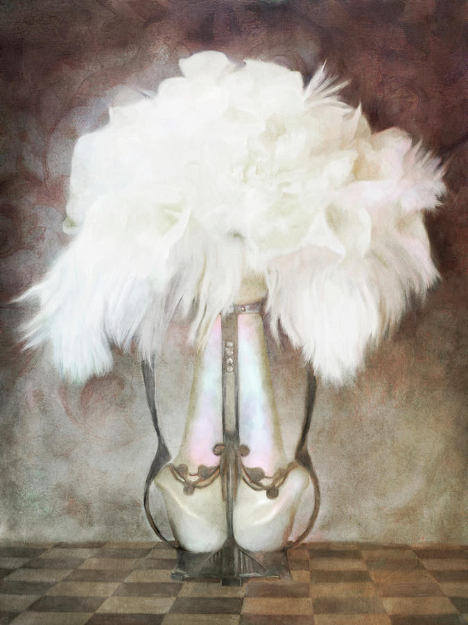 Still Life Painting - Feather White Art Deco Bouquet by Katrina Jones
