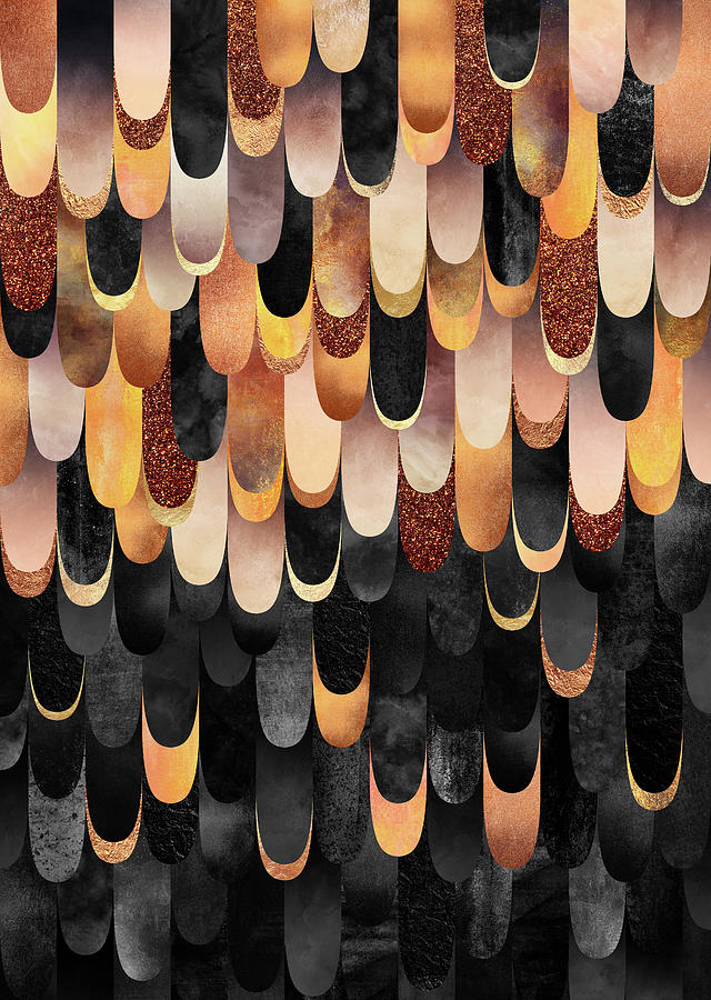 Abstract Digital Art - Feathered - Copper And Black by Elisabeth Fredriksson