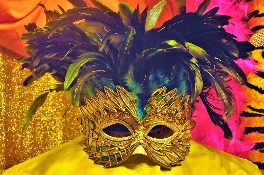 Feathered Gold Mardi Gras Mask In New Orleans Photograph by Michael Hoard