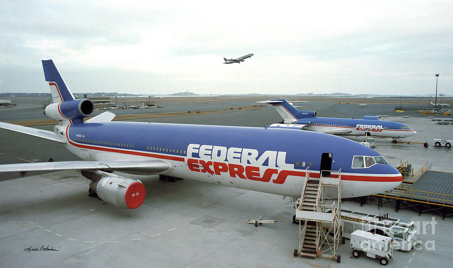 Federal Express DC10 and 727 in BOS 1985 Photograph by Michelle Constantine