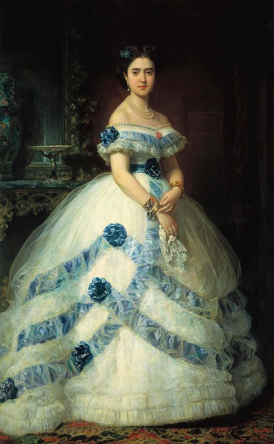 Spanish School Painting - Federico de Madrazo y Kuntz / The Duchess of Castro Enriquez, 1868, Spanish School. by Federico de Madrazo -1815-1894-