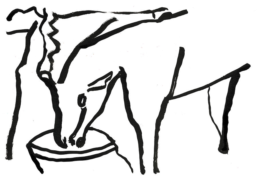 Feeding Cow Painting by Edgeworth Johnstone